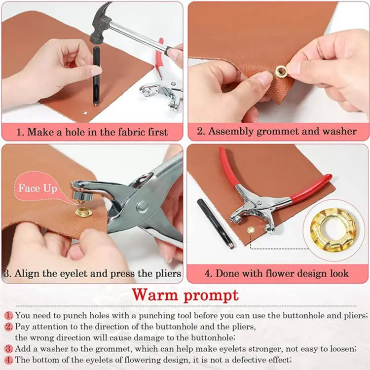 Metal Hand Press Tich Button Fixer with 50 PCs Buttons