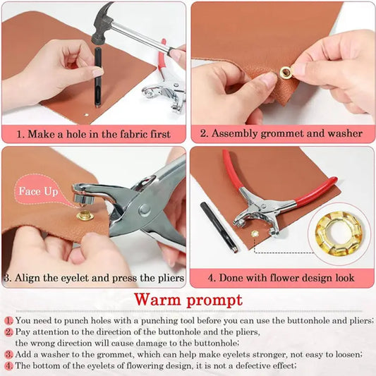 Metal Hand Press Tich Button Fixer with 50 PCs Buttons