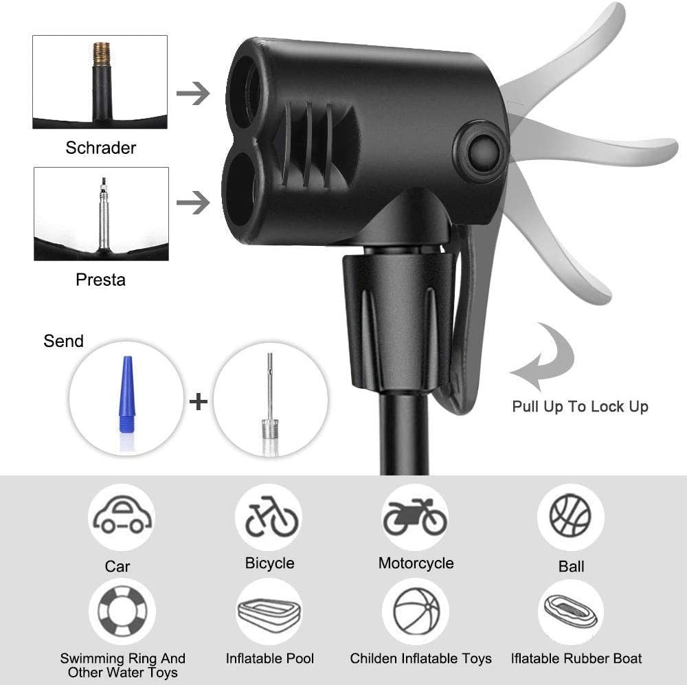 High Pressure Foot Air Pump for Bicycle, Scooter, Car & Inflatable Toys
