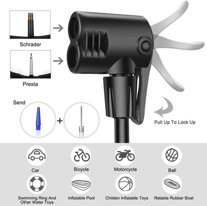 High Pressure Foot Air Pump for Bicycle, Scooter, Car & Inflatable Toys